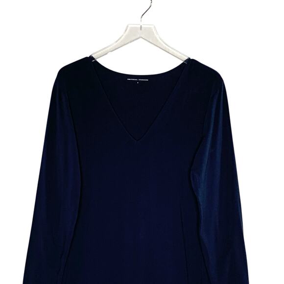 Universal Standard 16 Iconic Long Sleeve V Neck Geneva Dress Navy Asymmetrical - Picture 5 of 10